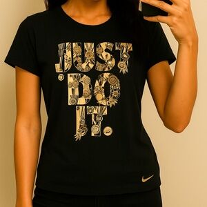 Nike Dri-FIT T-Shirt Black Gold Medal Graphic Just Do It Size Medium